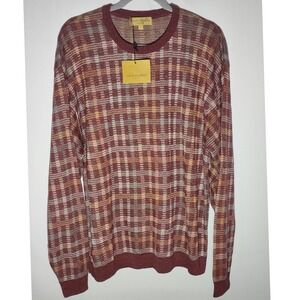 Vintage Tricots St Raphael Mens Multi Plaid Knit Sweater Rouge JS2052 Large NWT